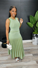 Goddess Pinstripe Knit Midi Dress (Sage)