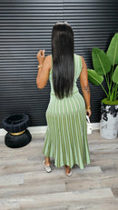 Goddess Pinstripe Knit Midi Dress (Sage)