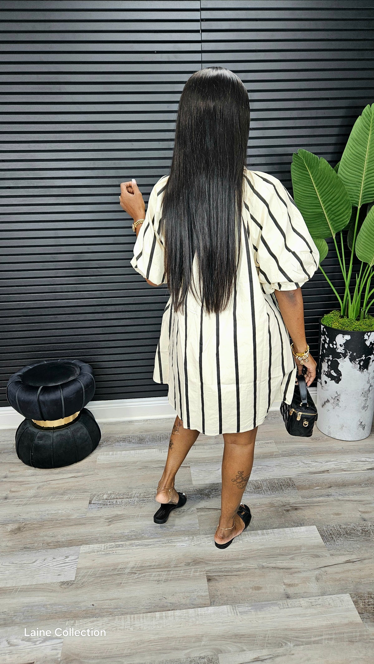Puff-Sleeve Mini Shift Dress (Black) - Laine Collection