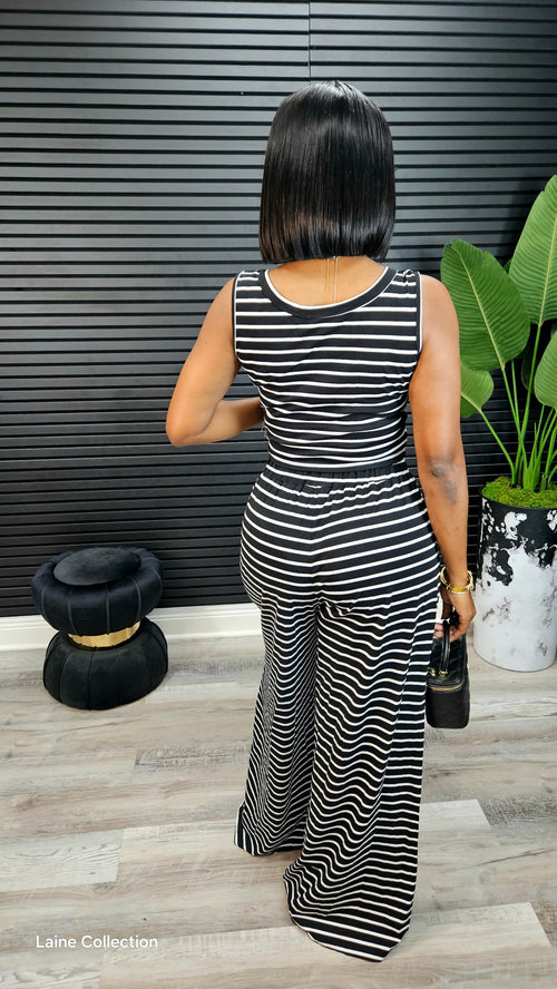 Sunset Striped Knit Pant Set(Black) - Laine Collection