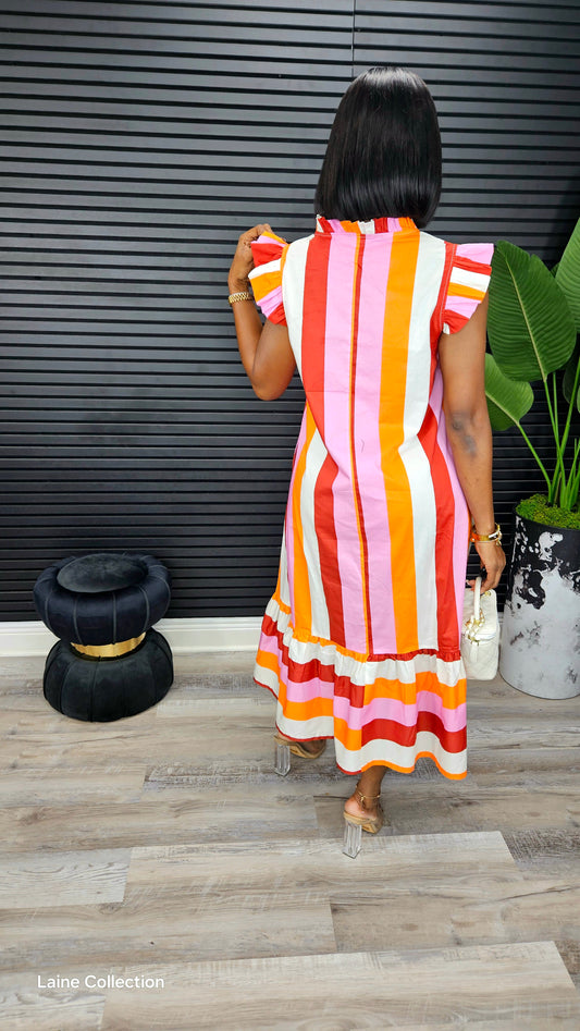 Pleasures Flutter Stripe Midi Dress - Laine Collection