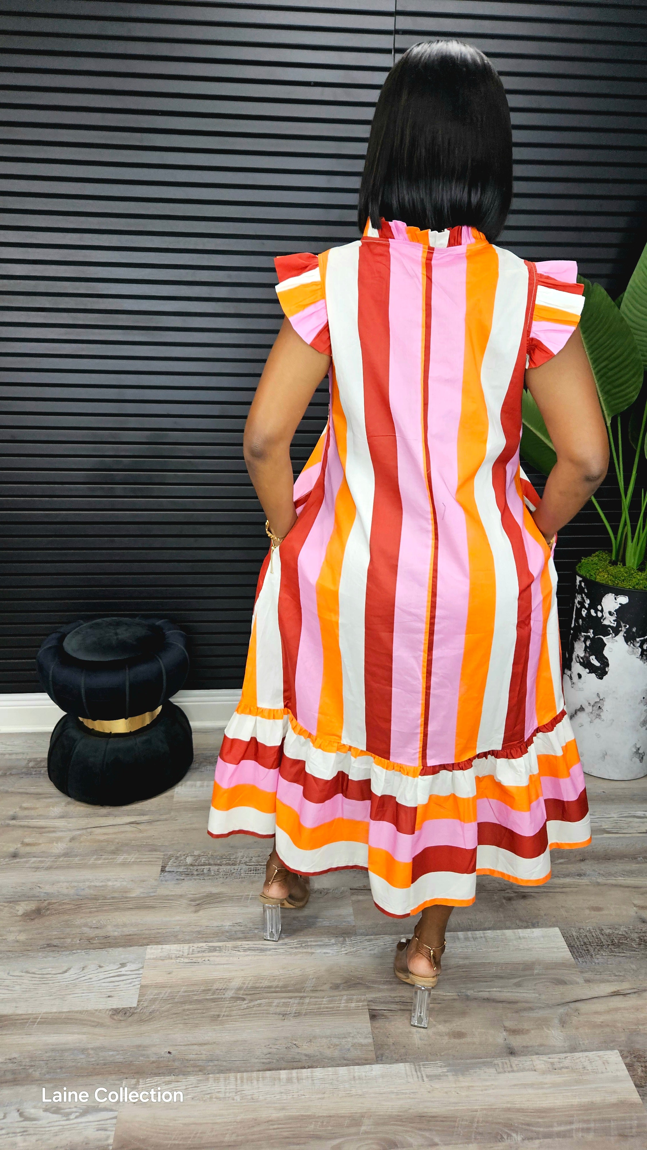Pleasures Flutter Stripe Midi Dress - Laine Collection