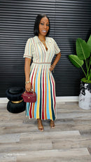 Pinstripes Romance Maxi Dress(Natural) - Laine Collection