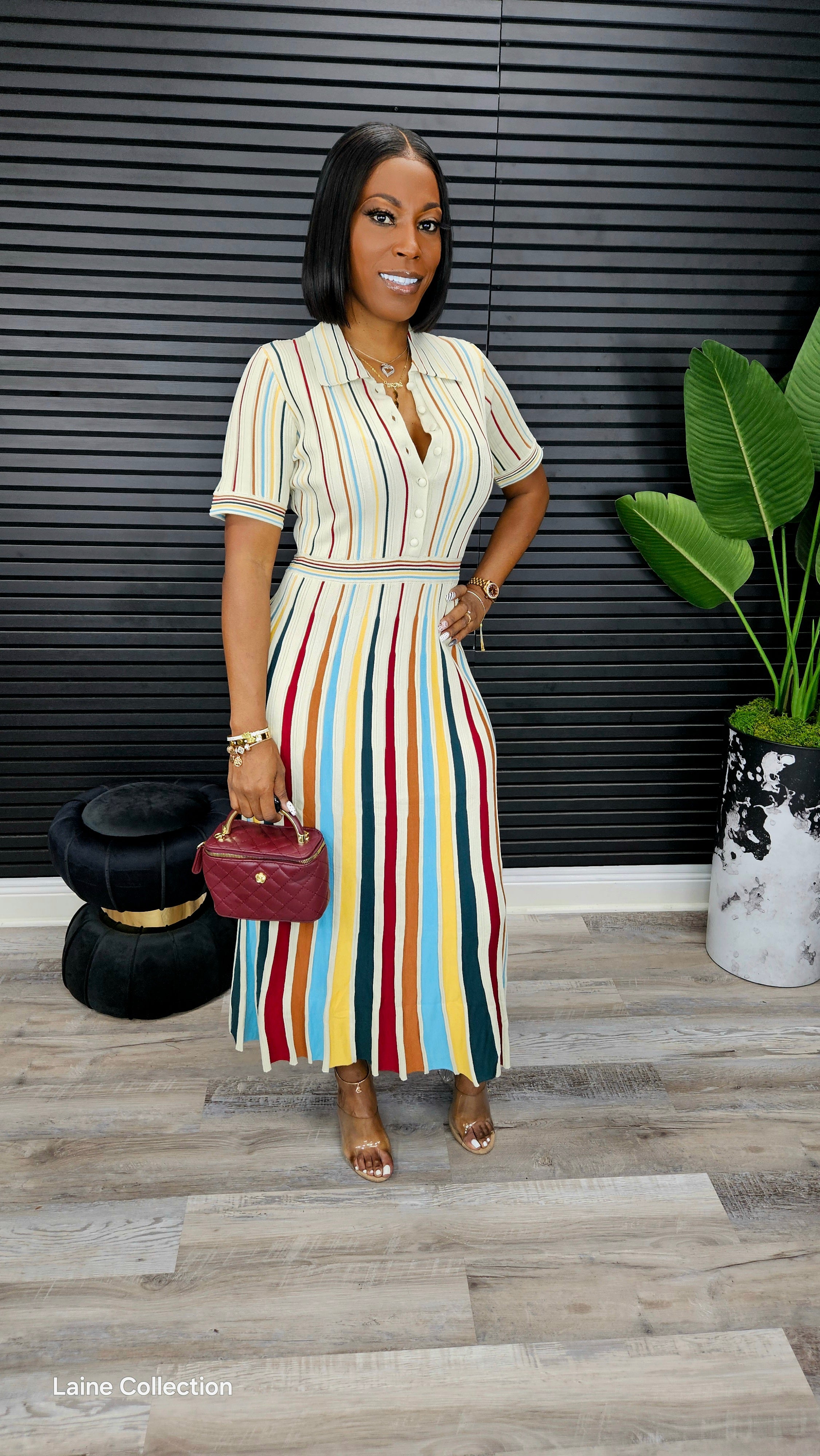 Pinstripes Romance Maxi Dress(Natural)