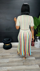 Pinstripes Romance Maxi Dress(Natural) - Laine Collection