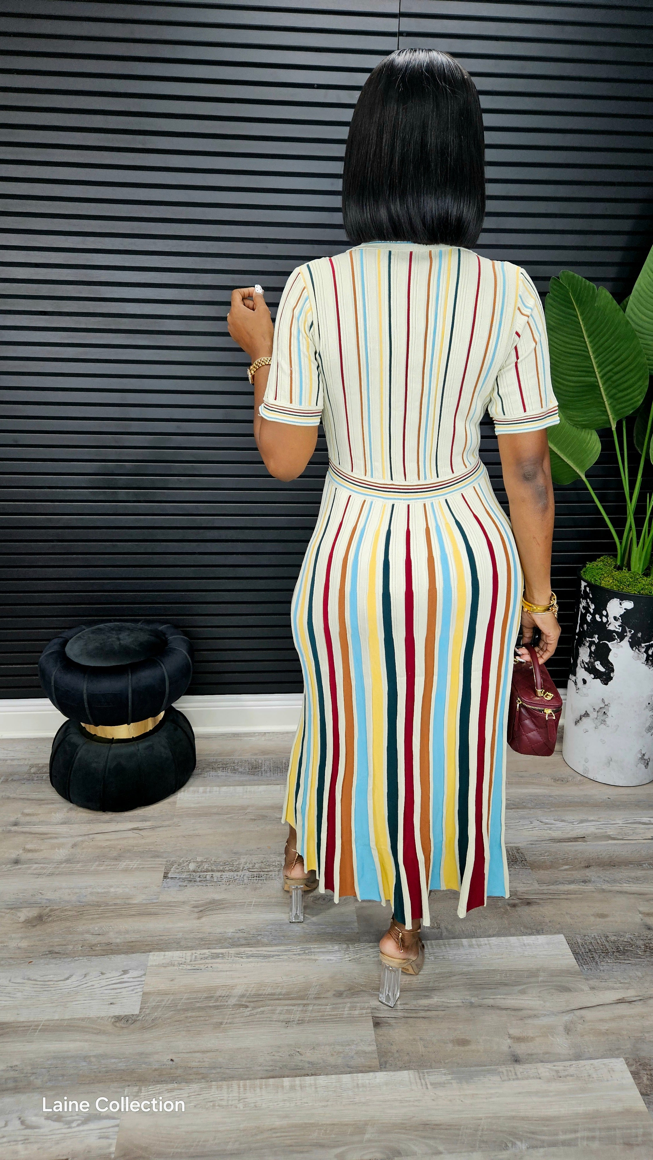 Pinstripes Romance Maxi Dress(Natural) - Laine Collection