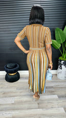Pinstripes Romance Maxi Dress(Brown) - Laine Collection