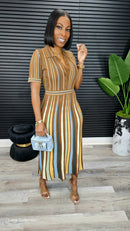 Pinstripes Romance Maxi Dress(Brown) - Laine Collection