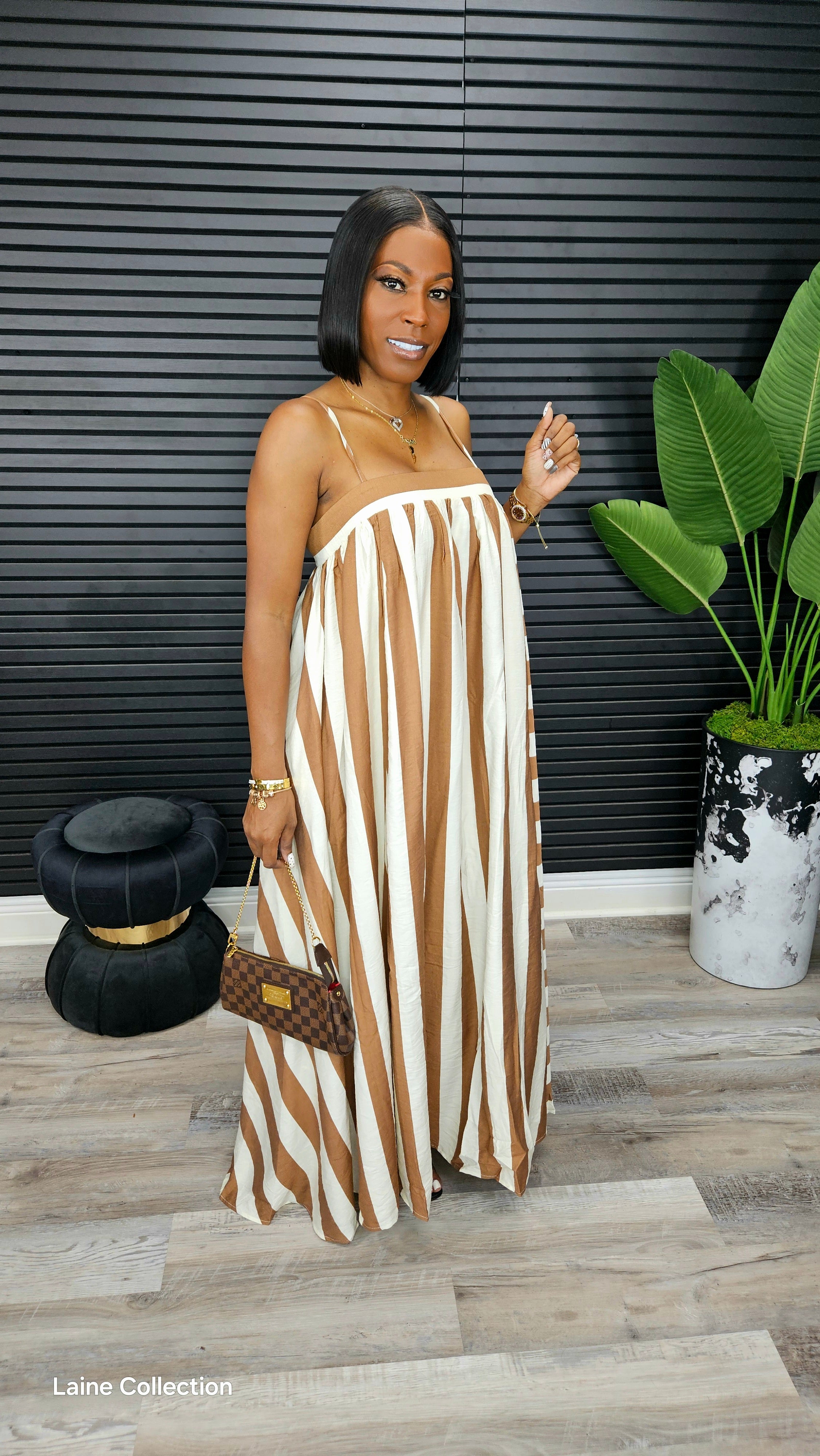 Splendid Stripe Maxi Dress(Taupe) – Laine Collection