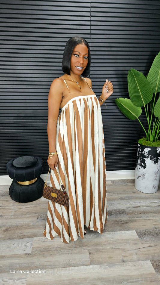 Splendid Stripe Maxi Dress(Taupe) - Laine Collection