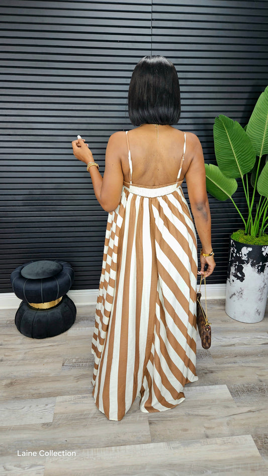 Splendid Stripe Maxi Dress(Taupe) - Laine Collection