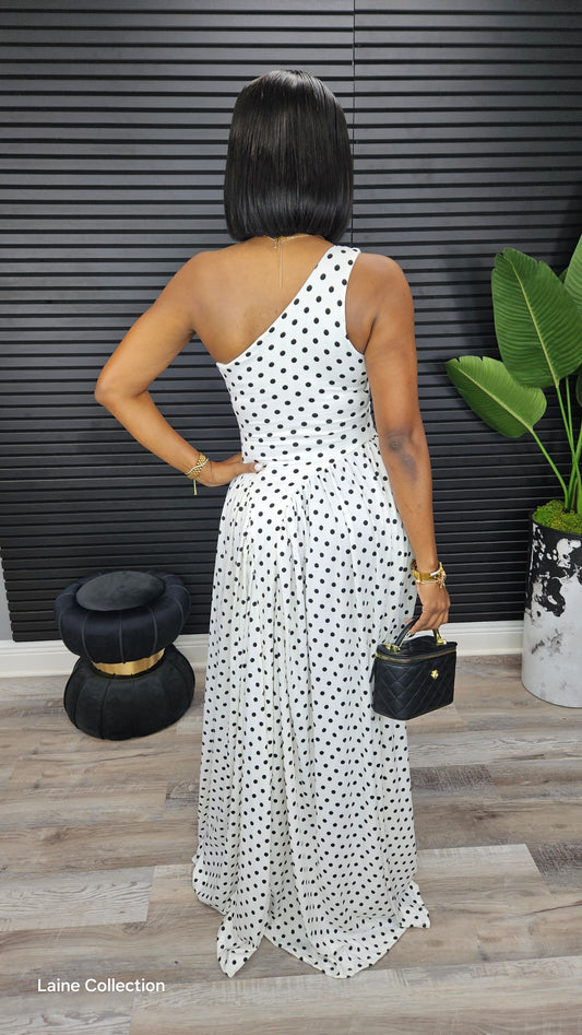 Signature Maxi Polka Dot Dress(White) - Laine Collection