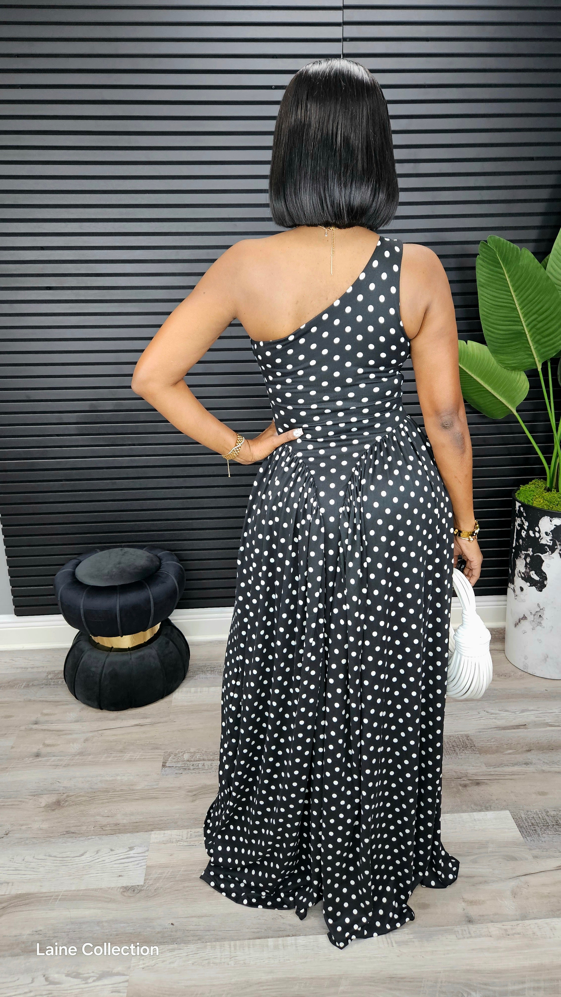 Signature Maxi Polka Dot Dress(Black) - Laine Collection
