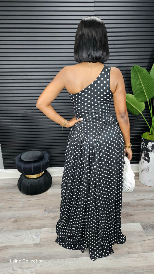Signature Maxi Polka Dot Dress(Black) - Laine Collection