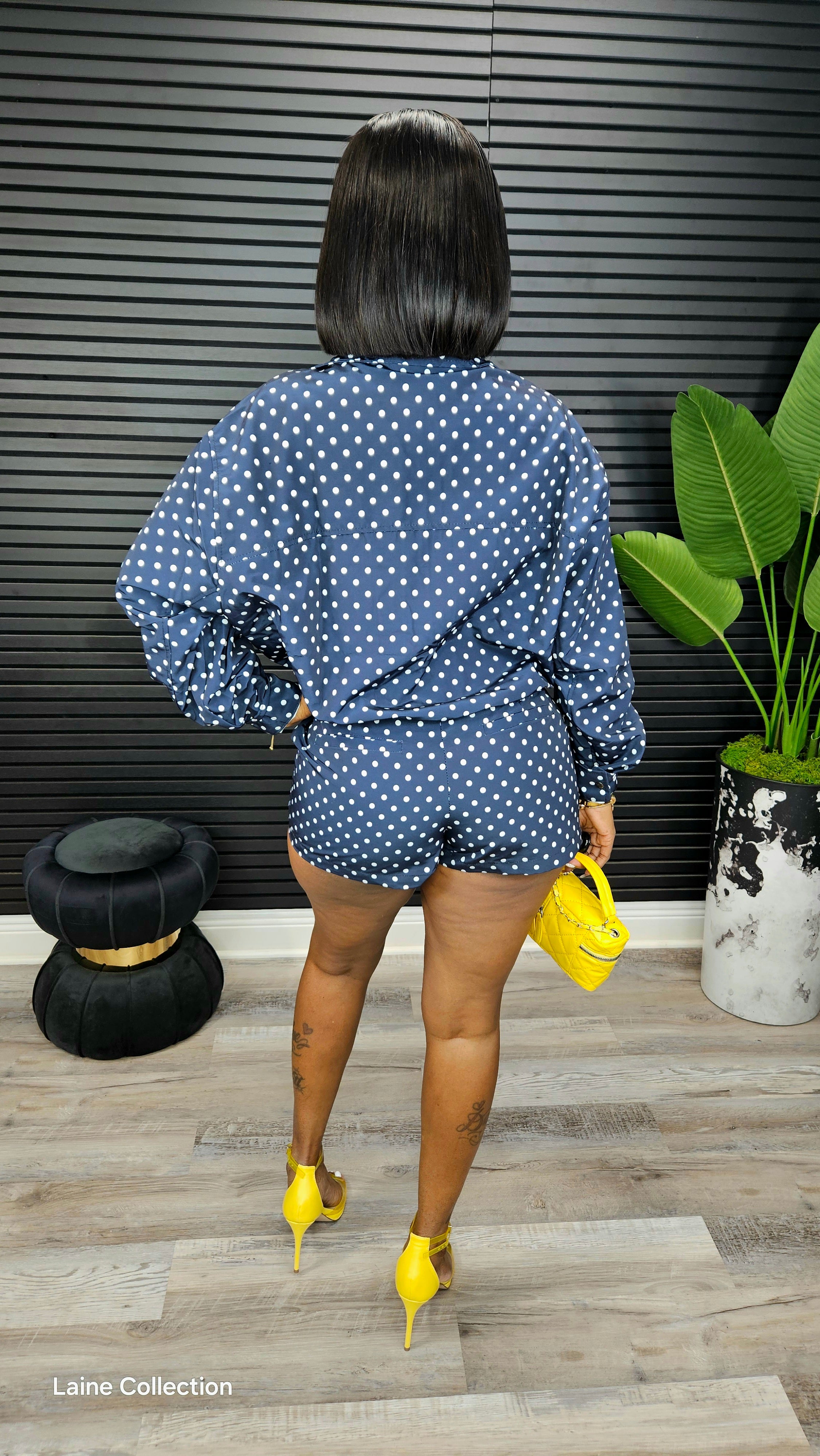 Glow Getter Polka Dot Shorts Set (Navy) - Laine Collection