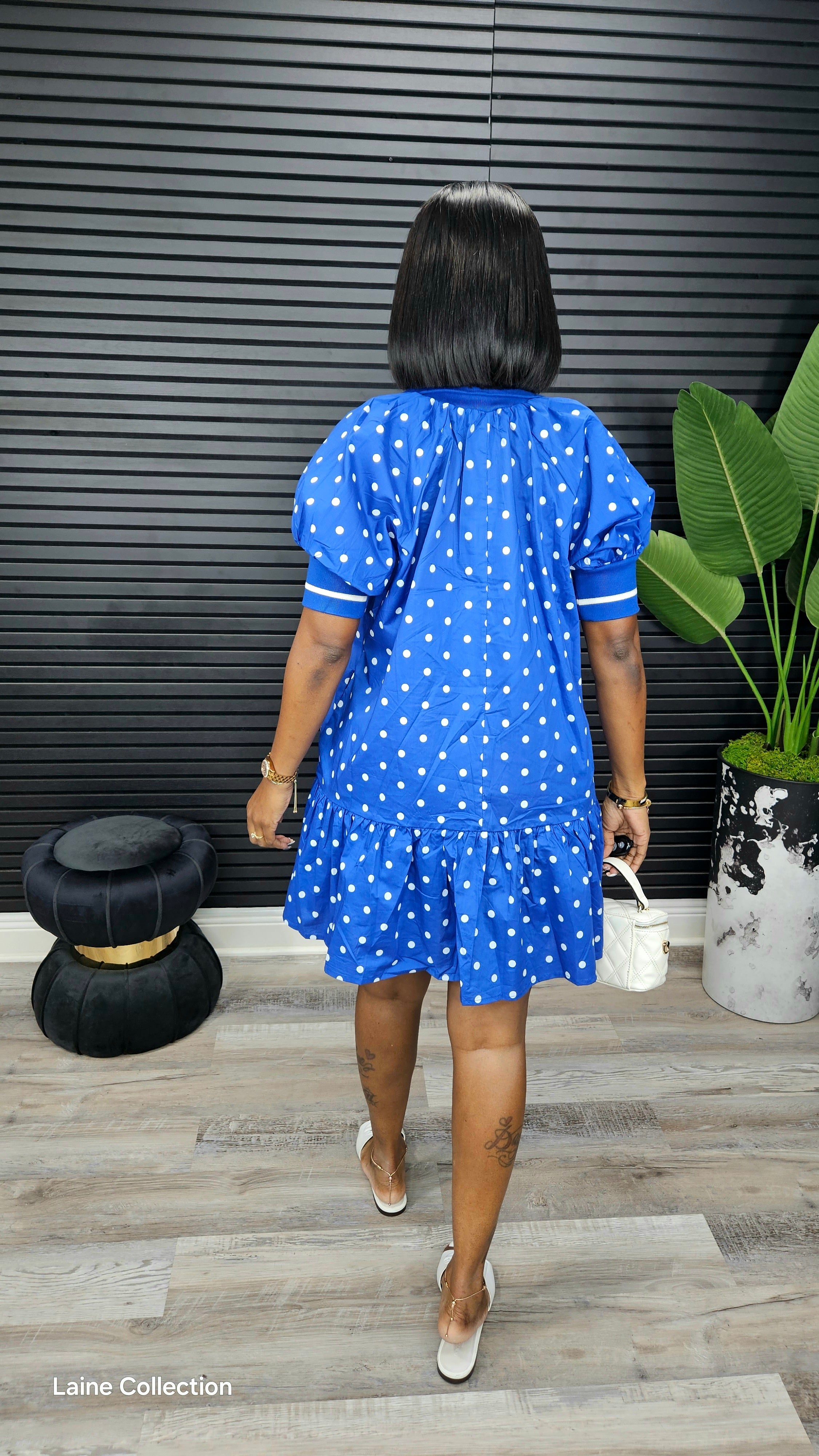 Power Puff Sleeve Mini Dress(Royal)