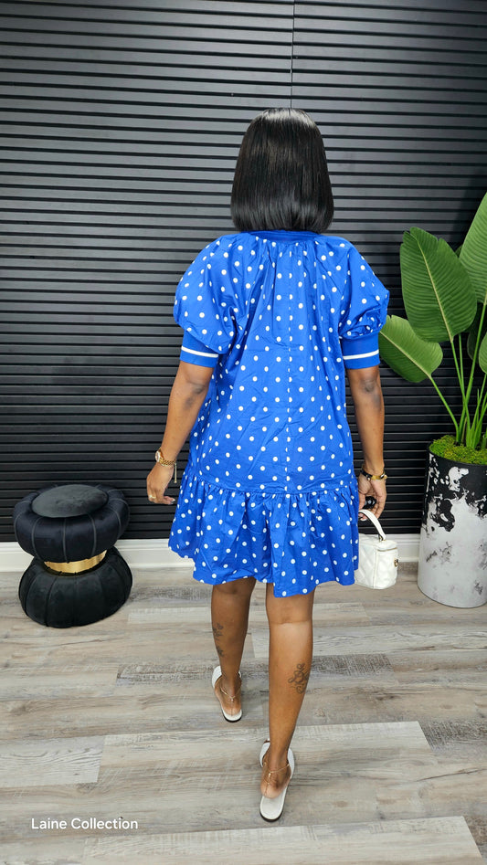 Power Puff Sleeve Mini Dress(Royal) - Laine Collection