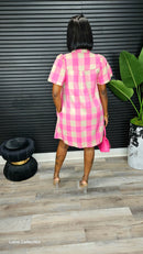 Checkered Breeze Mini Dress(Pink) - Laine Collection