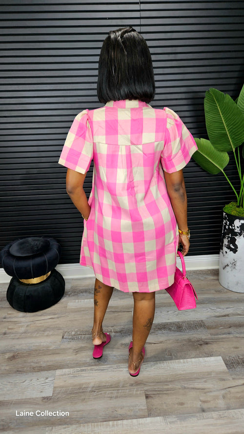Checkered Breeze Mini Dress(Pink) - Laine Collection