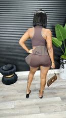 Heartbreaker Skorts Yoga Set(Brown) - Laine Collection