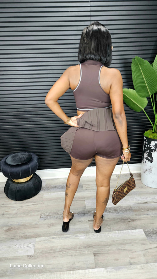 Heartbreaker Skorts Yoga Set(Brown) - Laine Collection