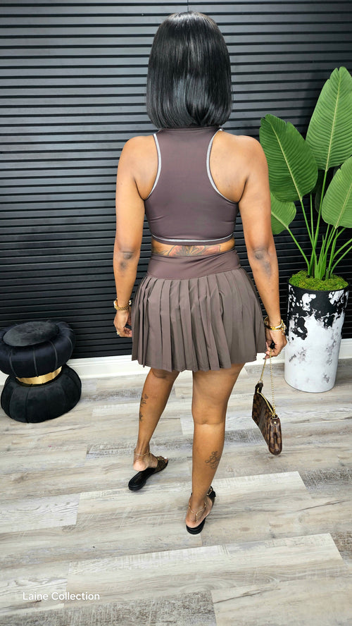 Heartbreaker Skorts Yoga Set(Brown) - Laine Collection