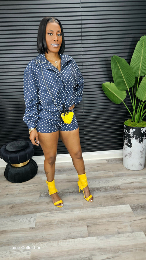 Glow Getter Polka Dot Shorts Set (Navy) - Laine Collection