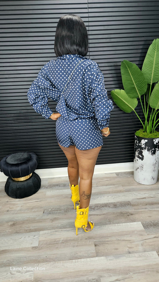 Glow Getter Polka Dot Shorts Set (Navy) - Laine Collection