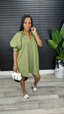 Mara Puff Sleeve Mini Dress(Olive)