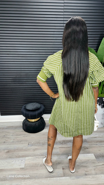 Mara Puff Sleeve Mini Dress(Olive) - Laine Collection