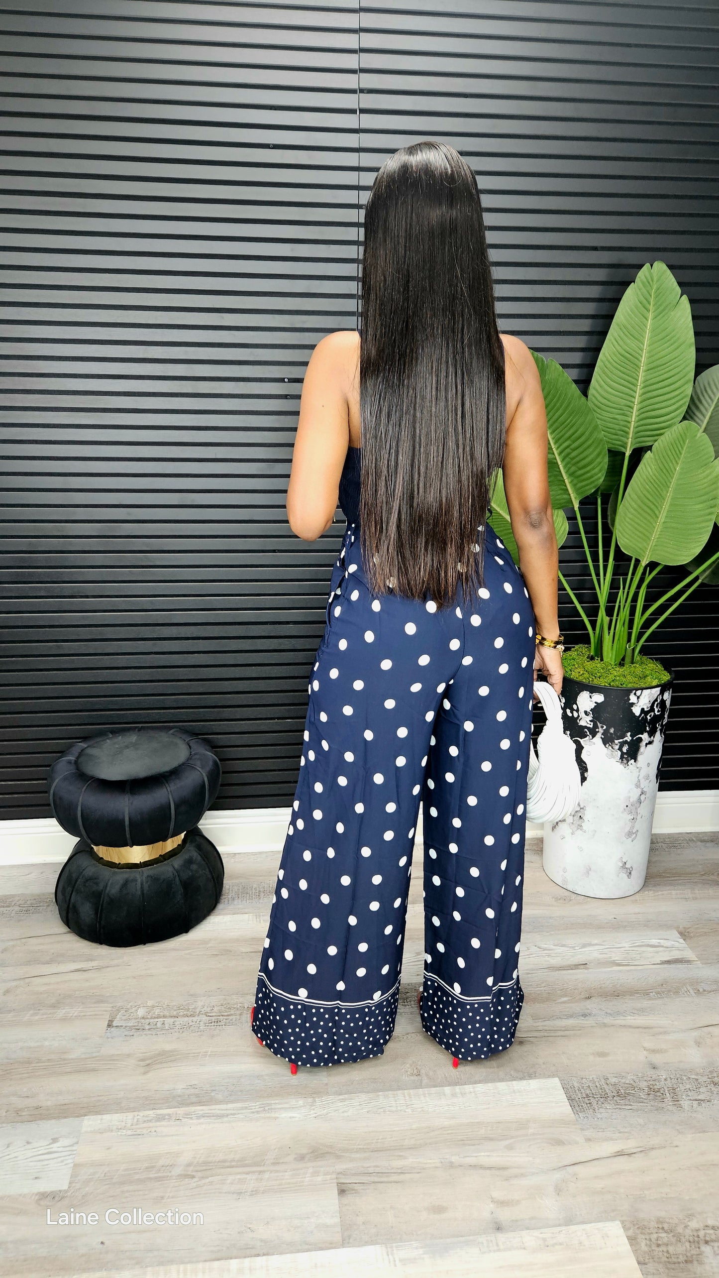 Criss-Cross Knit Wide-Leg Jumpsuit – Navy - Laine Collection