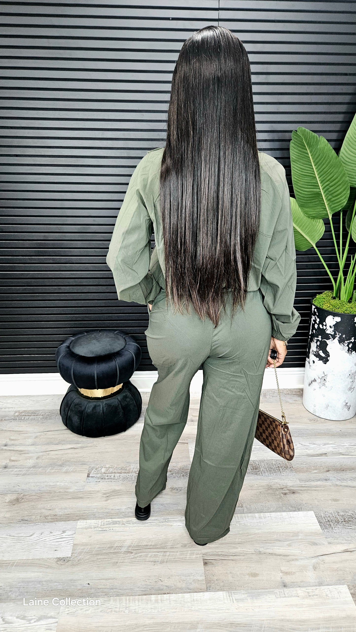 Olive Relaxed-Fit Bomber Jacket & Wide-Leg Pants Set