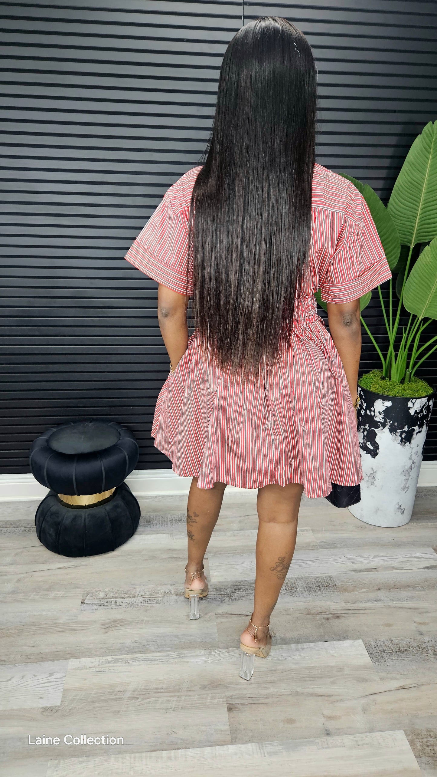Mini Stripe Shirt Dress - Burgundy - Laine Collection
