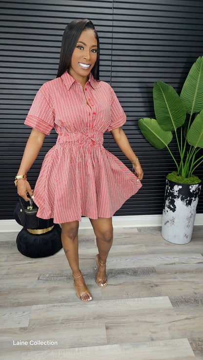 Mini Stripe Shirt Dress - Burgundy - Laine Collection