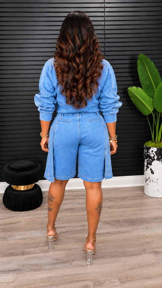Diamond Doll Denim Shorts Set - Laine Collection