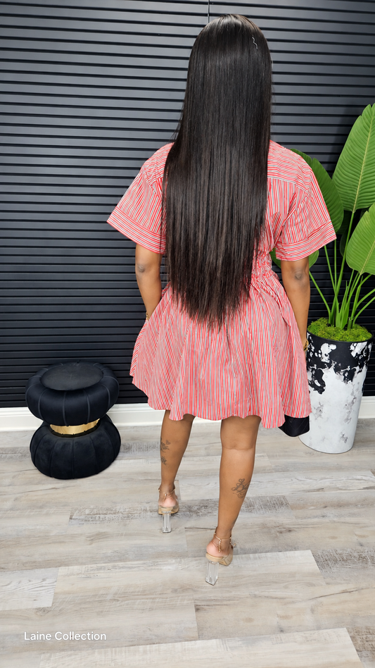Mini Stripe Shirt Dress - Burgundy