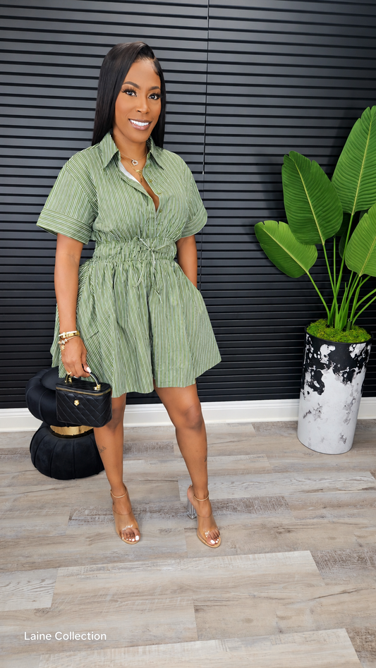 Mini Stripe Shirt Dress - Olive - Laine Collection