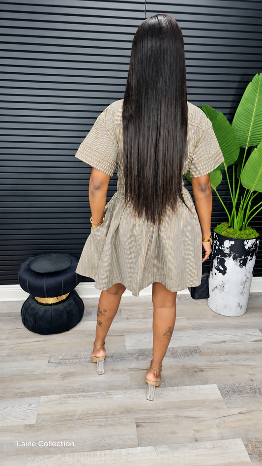 Mini Stripe Shirt Dress - Brown - Laine Collection
