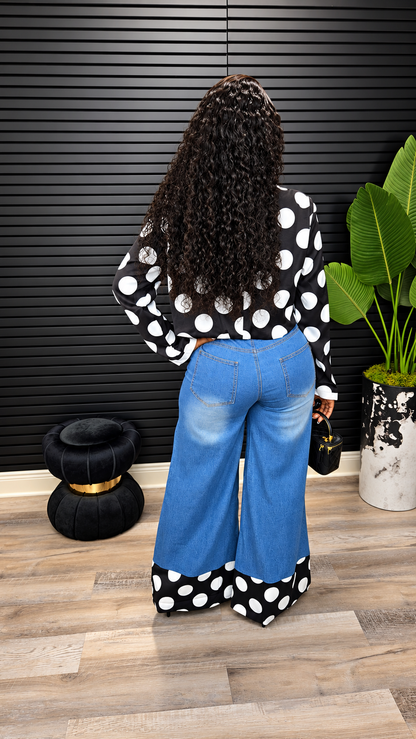 Spotlight Stealer Polka Dot Denim Set - Laine Collection