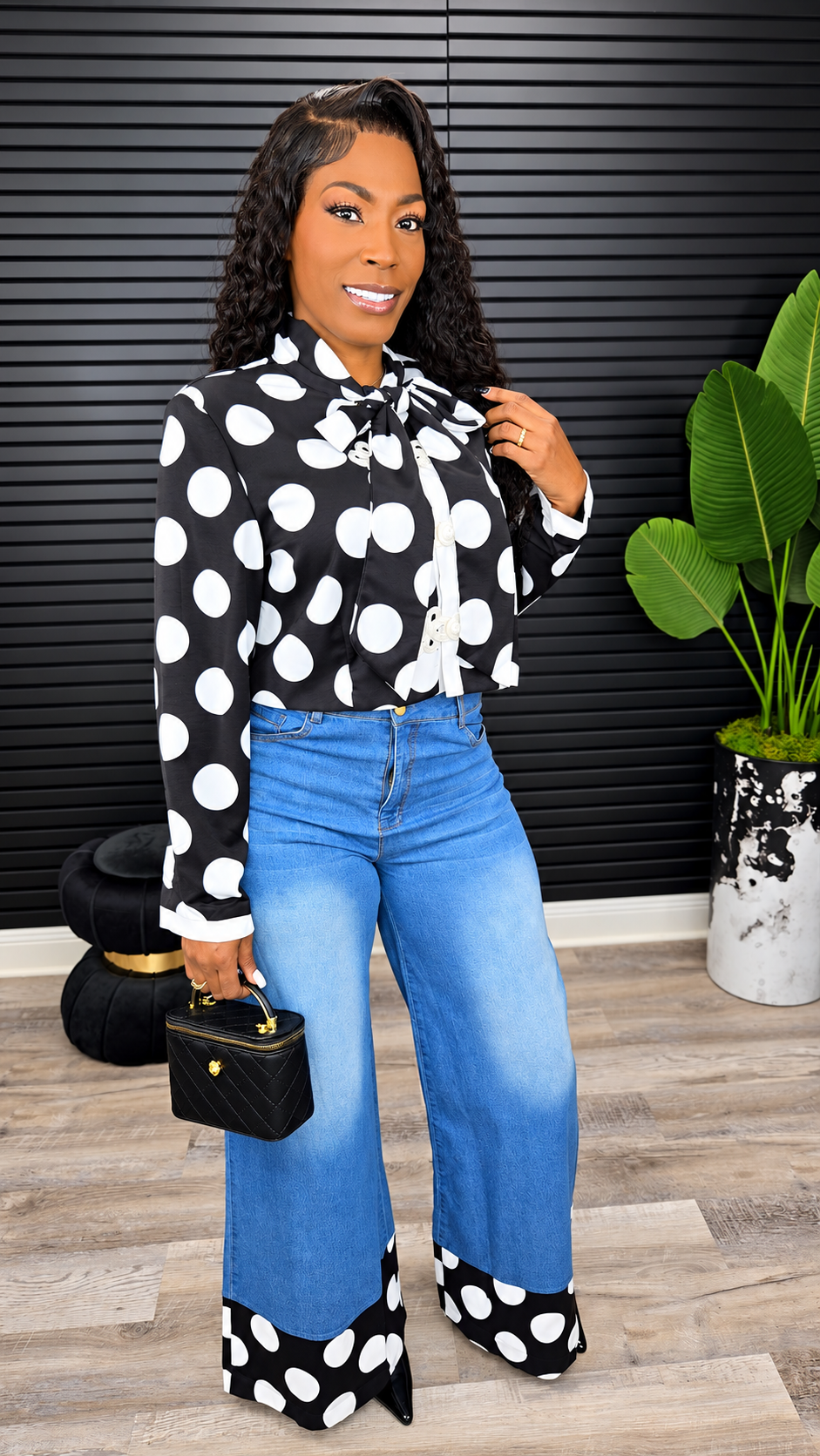 Spotlight Stealer Polka Dot Denim Set - Laine Collection