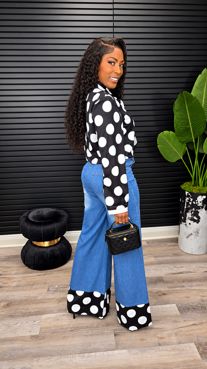 Spotlight Stealer Polka Dot Denim Set - Laine Collection