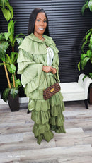 Bubble Hem Tiered Ruffled Organza Jacket (Olive)