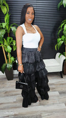 Bubble Hem Tiered Ruffled Organza Pants (Black)