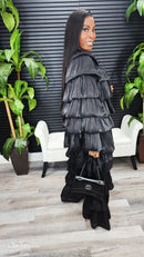 Bubble Hem Tiered Ruffled Organza Jacket (Black)