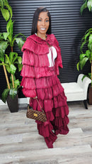 Bubble Hem Tiered Ruffled Organza Jacket (Burgundy)