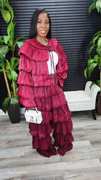 Bubble Hem Tiered Ruffled Organza Jacket (Burgundy)