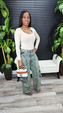 Two Ways Washed Denim Cargo Overall/Pants