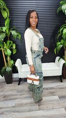 Two Ways Washed Denim Cargo Overall/Pants