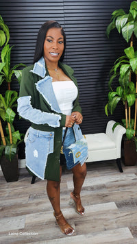 Women Evolve Denim Mix Casual Blazer(Green)