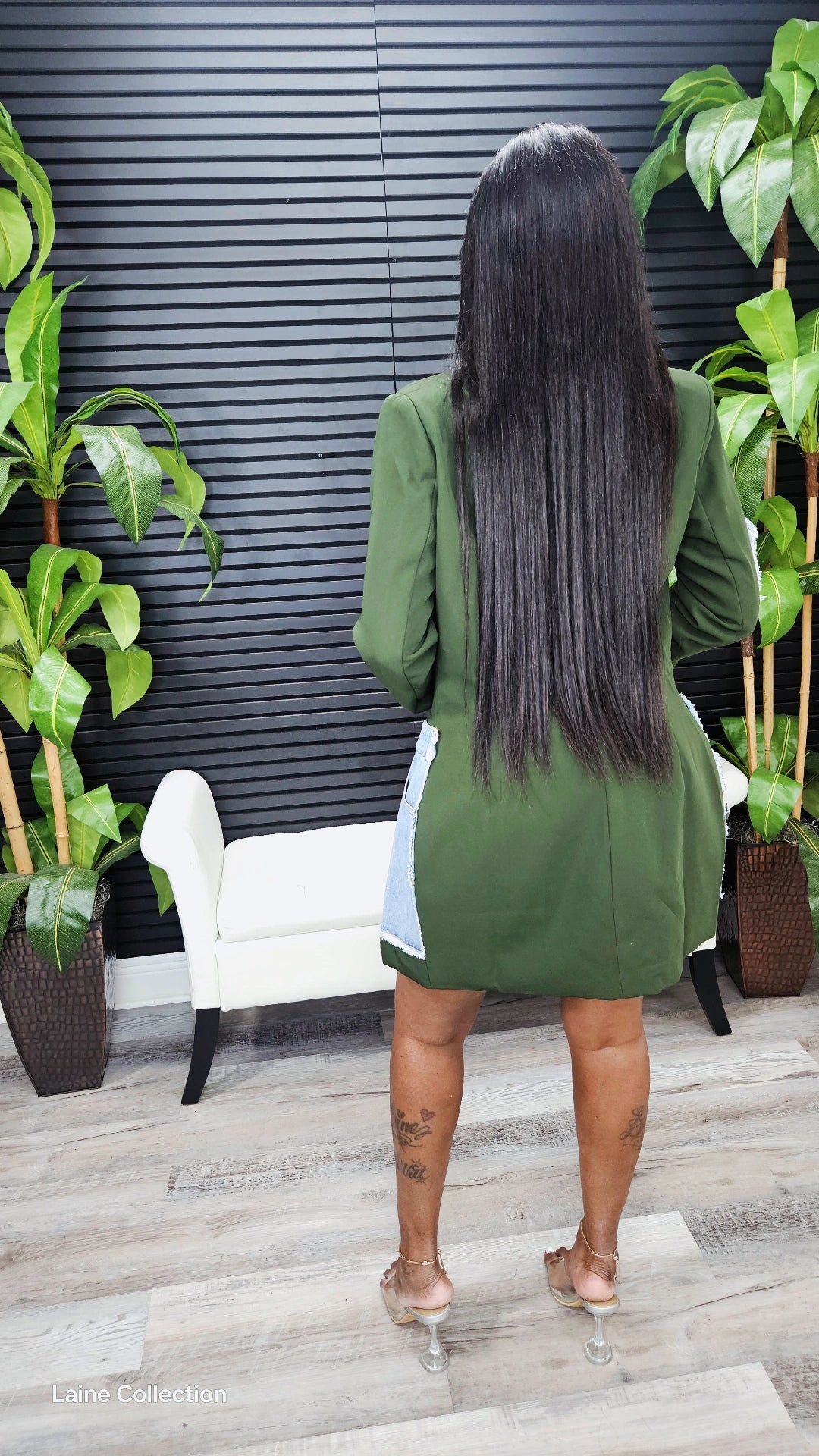 Women Evolve Denim Mix Casual Blazer(Green)